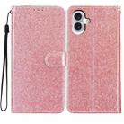 For iPhone 16 Glitter Powder Flip Leather Phone Case(Rose Gold) - 1