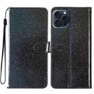 For iPhone 16 Pro Glitter Powder Flip Leather Phone Case(Black) - 1