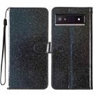 For Google Pixel 8A Glitter Powder Flip Leather Phone Case(Black) - 1
