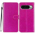 For Google Pixel 9 Pro XL Glitter Powder Flip Leather Phone Case(Rose Red) - 1