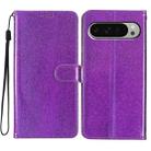 For Google Pixel 9 Pro XL Glitter Powder Flip Leather Phone Case(Purple) - 1