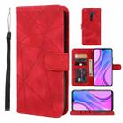 For Xiaomi Redmi 9 Skin Feel Geometric Lines Leather Phone Case(Red) - 1