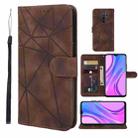 For Xiaomi Redmi 9 Skin Feel Geometric Lines Leather Phone Case(Brown) - 1