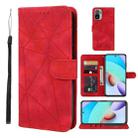 For Xiaomi Redmi 10 Skin Feel Geometric Lines Leather Phone Case(Red) - 1