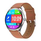 MT55 1.43 inch AMOLED HD Screen Ultra-thin Smart Call Health Watch, Leather Strap(Silver Brown) - 1