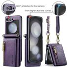 For Samsung Galaxy Z Flip5 5G DG.MING M5 Series Zip RFID Multi Card Detachable Leather Phone Case with Long Lanyard(Purple) - 2