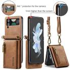 For Samsung Galaxy Z Flip4 5G DG.MING M5 Series Zip RFID Multi Card Detachable Leather Phone Case with Long Lanyard(Brown) - 2