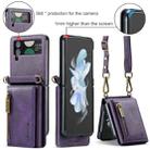 For Samsung Galaxy Z Flip4 5G DG.MING M5 Series Zip RFID Multi Card Detachable Leather Phone Case with Long Lanyard(Purple) - 2