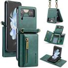 For Samsung Galaxy Z Flip4 5G DG.MING M5 Series Zip RFID Multi Card Detachable Leather Phone Case with Long Lanyard(Green) - 1