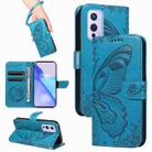 For OnePlus 9 Swallowtail Butterfly Embossed Leather Phone Case(Blue) - 1