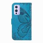 For OnePlus 9 Swallowtail Butterfly Embossed Leather Phone Case(Blue) - 3