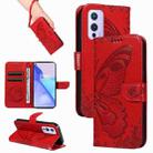 For OnePlus 9 Swallowtail Butterfly Embossed Leather Phone Case(Red) - 1