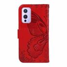 For OnePlus 9 Swallowtail Butterfly Embossed Leather Phone Case(Red) - 3