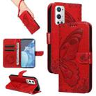 For OnePlus 9 Pro Swallowtail Butterfly Embossed Leather Phone Case(Red) - 1