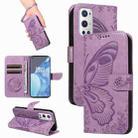 For OnePlus 9 Pro Swallowtail Butterfly Embossed Leather Phone Case(Purple) - 1