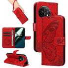 For OnePlus 11 5G Swallowtail Butterfly Embossed Leather Phone Case(Red) - 1