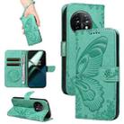 For OnePlus 11 5G Swallowtail Butterfly Embossed Leather Phone Case(Green) - 1