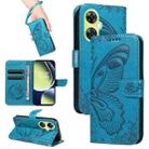 For OnePlus Nord CE 3 Lite Swallowtail Butterfly Embossed Leather Phone Case(Blue) - 1