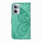 For OnePlus Nord CE 2 5G Swallowtail Butterfly Embossed Leather Phone Case(Green) - 3