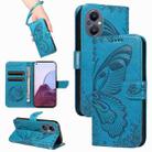 For OnePlus Nord N20 5G / OPPO A96 5G Swallowtail Butterfly Embossed Leather Phone Case(Blue) - 1