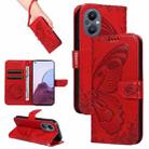 For OnePlus Nord N20 5G / OPPO A96 5G Swallowtail Butterfly Embossed Leather Phone Case(Red) - 1