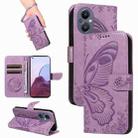 For OnePlus Nord N20 5G / OPPO A96 5G Swallowtail Butterfly Embossed Leather Phone Case(Purple) - 1
