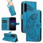 For Sony Xperia 1 IV Swallowtail Butterfly Embossed Leather Phone Case(Blue) - 1