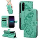 For Sony Xperia 1 IV Swallowtail Butterfly Embossed Leather Phone Case(Green) - 1