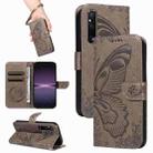 For Sony Xperia 1 V Swallowtail Butterfly Embossed Leather Phone Case(Grey) - 1