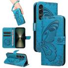 For Sony Xperia 1 VI 2024 Swallowtail Butterfly Embossed Leather Phone Case(Blue) - 1