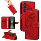 For Sony Xperia 1 VI 2024 Swallowtail Butterfly Embossed Leather Phone Case(Red) - 1