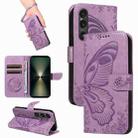 For Sony Xperia 1 VI 2024 Swallowtail Butterfly Embossed Leather Phone Case(Purple) - 1