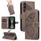 For Sony Xperia 1 VI 2024 Swallowtail Butterfly Embossed Leather Phone Case(Grey) - 1