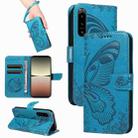 For Sony Xperia 5 IV Swallowtail Butterfly Embossed Leather Phone Case(Blue) - 1