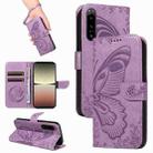 For Sony Xperia 5 IV Swallowtail Butterfly Embossed Leather Phone Case(Purple) - 1