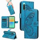 For Sony Xperia 10 V Swallowtail Butterfly Embossed Leather Phone Case(Blue) - 1