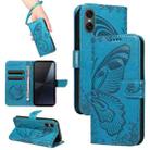 For Sony Xperia 10 VI 2024 Swallowtail Butterfly Embossed Leather Phone Case(Blue) - 1