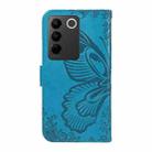 For vivo V27 5G / V27 Pro 5G Swallowtail Butterfly Embossed Leather Phone Case(Blue) - 3