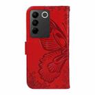 For vivo V27 5G / V27 Pro 5G Swallowtail Butterfly Embossed Leather Phone Case(Red) - 3