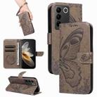 For vivo V27 5G / V27 Pro 5G Swallowtail Butterfly Embossed Leather Phone Case(Grey) - 1