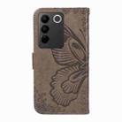 For vivo V27 5G / V27 Pro 5G Swallowtail Butterfly Embossed Leather Phone Case(Grey) - 3