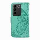 For vivo V27 5G / V27 Pro 5G Swallowtail Butterfly Embossed Leather Phone Case(Green) - 3