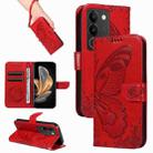 For vivo V29 5G Swallowtail Butterfly Embossed Leather Phone Case(Red) - 1