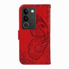 For vivo V29 5G Swallowtail Butterfly Embossed Leather Phone Case(Red) - 3