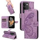 For vivo V29 5G Swallowtail Butterfly Embossed Leather Phone Case(Purple) - 1