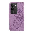 For vivo V29 5G Swallowtail Butterfly Embossed Leather Phone Case(Purple) - 3