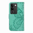 For vivo V29 5G Swallowtail Butterfly Embossed Leather Phone Case(Green) - 3