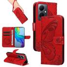 For vivo V29 Lite / Y78 5G / Y78+ 5G Swallowtail Butterfly Embossed Leather Phone Case(Red) - 1