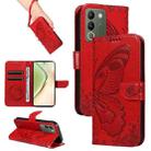 For vivo V29e / Y200 5G Swallowtail Butterfly Embossed Leather Phone Case(Red) - 1