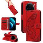 For vivo X100 5G Swallowtail Butterfly Embossed Leather Phone Case(Red) - 1